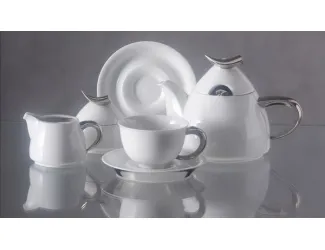 Сервиз кофейный с чайником 0,55л Rudolf Kampf Кельт белый с платиной 52160714-1122k