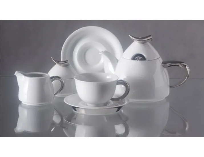 Сервиз кофейный с чайником 0,55л Rudolf Kampf Кельт белый с платиной 52160714-1122k