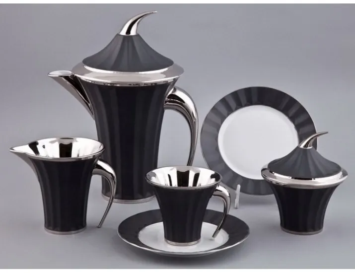 Сервиз чайный Rudolf Kampf Древний Египет 15 предметов 6 персон чёрный с платиной 61160725-2110k